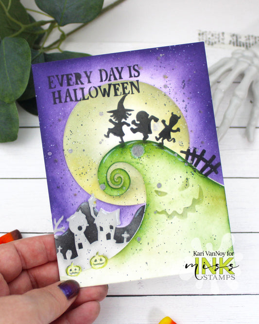 Layering Options with the Halloween Hill Stencil