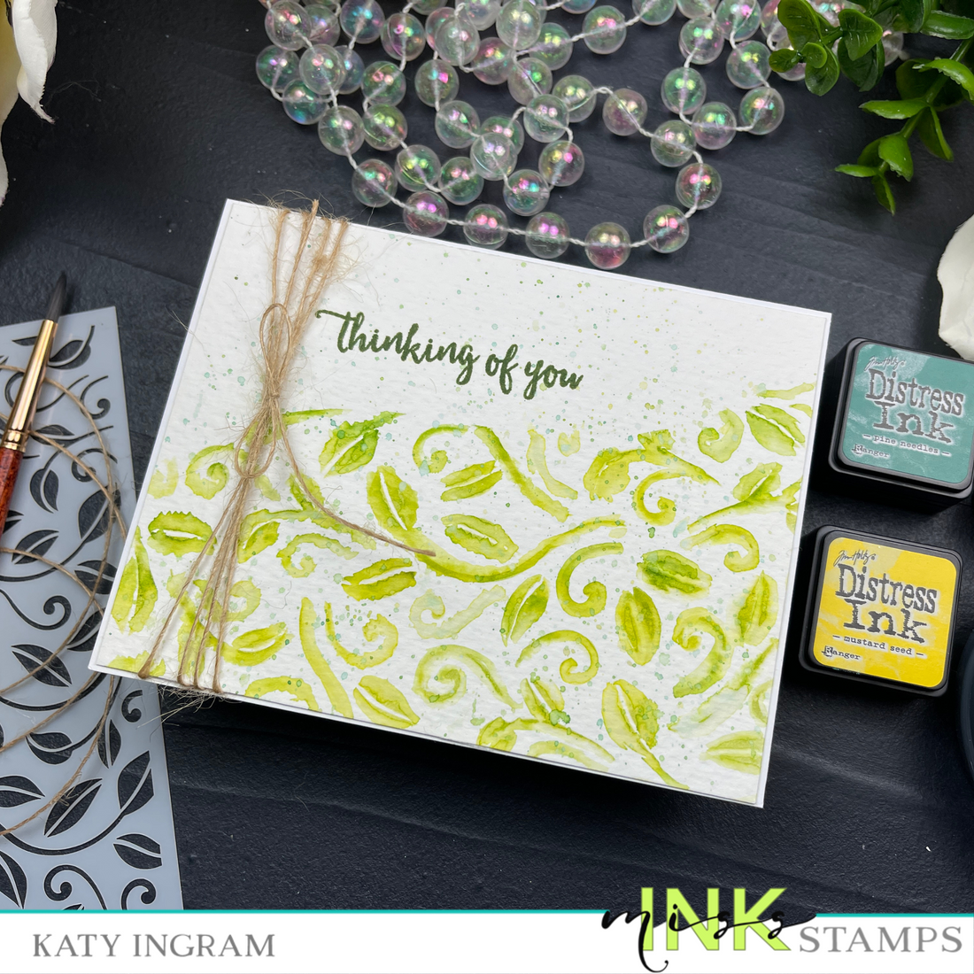 Stencil Watercoloring With Leafy Swirls