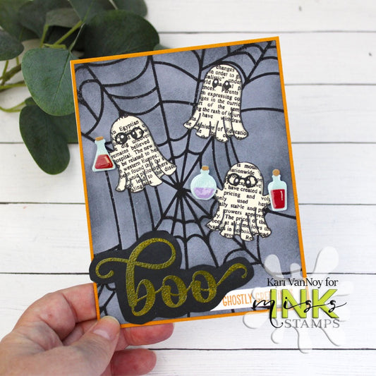 Newsprint Ghosts with Spider Web Background Technique