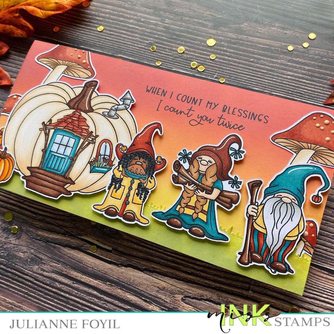 Thanksgiving Scene Slimline Card with Pumpkin Spice Gnomes
