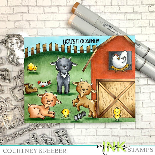 One Layer Copic Scene with Punny Farm Goats